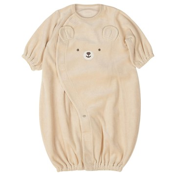 akachan honpo - 長袖連身衣穿脫方便省時-淺卡其色 (50~60cm)