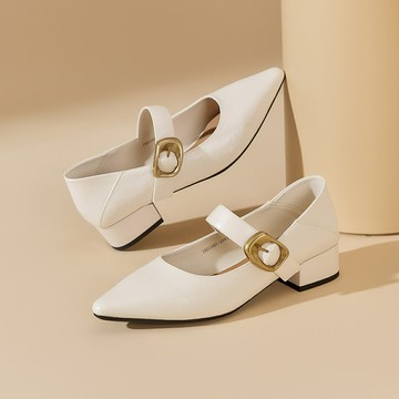 法式氣質瑪麗珍鞋女2025新款開春粗跟尖頭休閒鞋中跟【木屋雜貨】