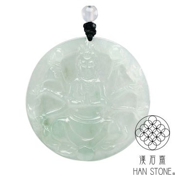 【漢石齋】天然翡翠A貨 千手觀音玉佩吊墜 冰種飄花(45*45*5.8mm)