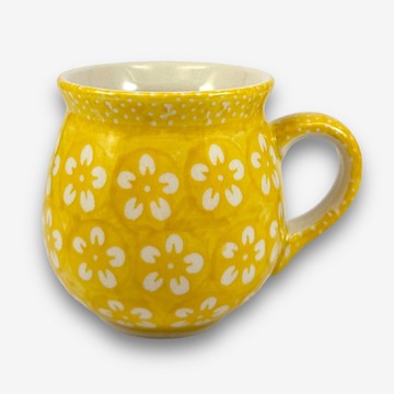 波蘭手繪手工陶-胖胖杯 220ml 傳統圖騰系列 黃色