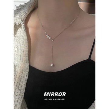 小麋人純銀珍珠女鎖骨鏈抽拉母貝