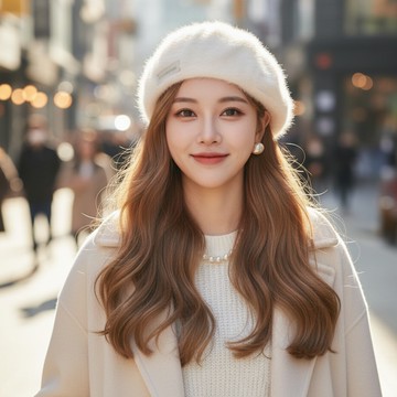 【梨花HaNA】首爾 Garosu-gil 溫柔奶系冬日感造型仿兔毛貝蕾帽