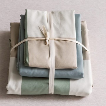 日式條紋格子床上用品四件套無印風紐扣被套床單水洗棉學生宿舍三