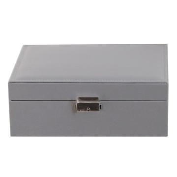 PORA BELLA 雙層帶鎖珠寶盒 710 PU皮 + 絨布 + 木紙板  灰色