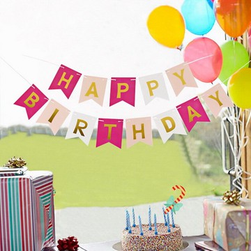 生日字母橫幅派對裝飾happybirthday燕尾燙金波浪拉旗三角旗布置