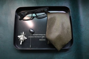 草綠色細條紋領帶真絲型男商務百搭necktie