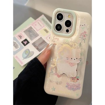 夏日薄荷ins小眾可愛薄荷綠貓咪蘋果iPhone16支架手機殼14plus鼓包軟殼1312promax少女心11pro軟妹15pro卡通