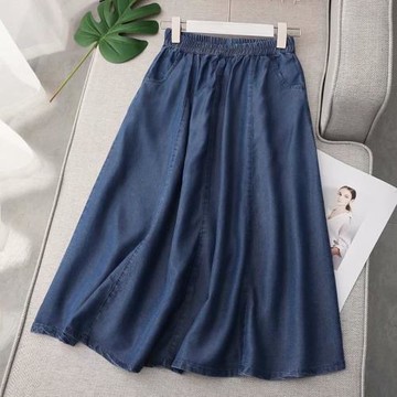 天絲牛仔裙半身裙夏季薄款大碼寬松垂感高腰a字中長裙女夏小個子