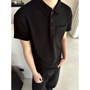 ☆LimeLight☆ EME 鬆弛 老錢風 蜂巢坑條肌理 抗皺純色休閒通勤POLO短袖 廣州連線 EM-006