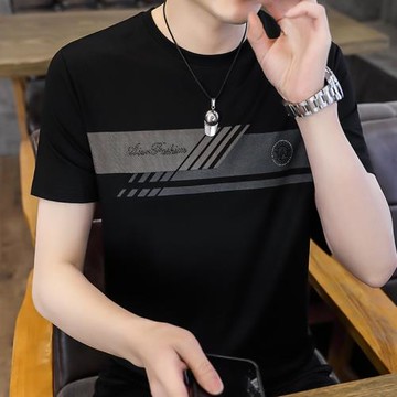 拼色t恤男短袖2025夏季高端簡約親膚圓領體恤百搭半袖青年上衣服