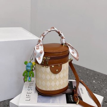 自制水桶包diy手工編織包包單肩斜挎包質感材料包流體小熊掛件潮