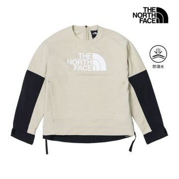 【The North Face 官方旗艦】北面UE女款米色DWR防潑水後領半開襟長袖上衣｜8HXFGIY