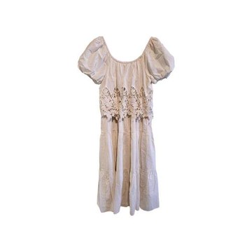 【二手精品 9.9成新】CHANEL香奈兒刺繡和鏤空花邊細節的白色棉質洋裝(剪水洗標) 編號S69