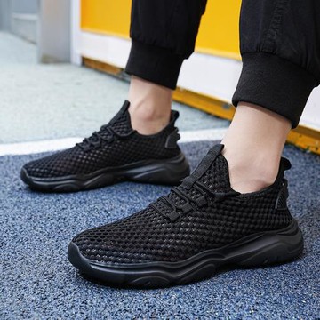 46碼男鞋夏季特大碼運動鞋男士中老年純黑網面鞋輕便加肥工作鞋48