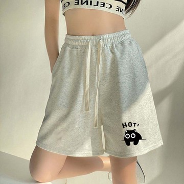 【鹿向南】100%純棉 短褲 寬鬆短褲 5分褲女 慢跑短褲 女生運動短褲 抽繩短褲 日系短褲 寬短褲 彈力短褲 五分褲女