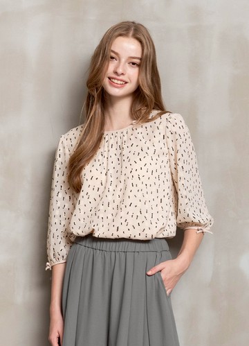 輕雨點點散襬剪花雪紡上衣