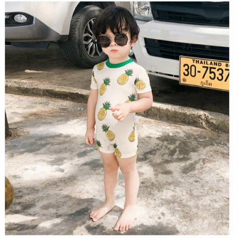 キッズ ベビー プール 水着 海 シンプル かわいい かっこいい 子ども 夏 子供 リゾート 旅行 つなぎ パイナップル フルーツ柄 総柄 帽子付き 水泳帽 通販 Lineポイント最大get Lineショッピング