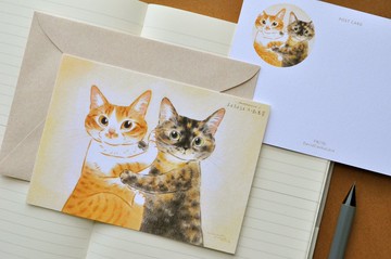 貓咪插畫明信片-推推擠擠