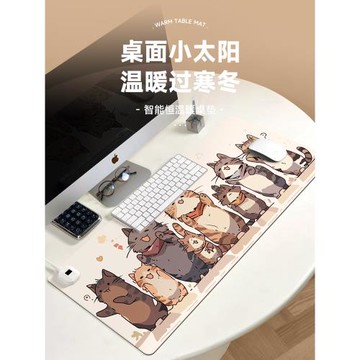 排隊小貓加熱鼠標墊子女生卡通可愛超大發熱暖桌墊辦公室墊桌面墊防水usb電腦鍵盤墊電熱板暖手桌墊可加熱墊