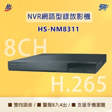 昌運監視器 昇銳 HS-NM8311 H.265 800萬 8路 人臉偵測 雙向語音 NVR 網路型錄影主機