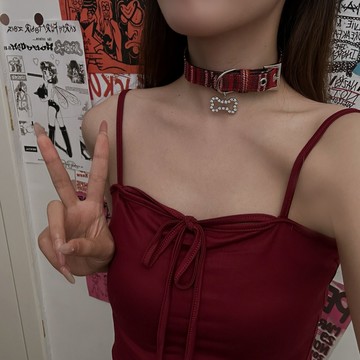 【台灣公司 可打統編】免運 Y2K紅色格紋骨頭吊墜項鏈女性感甜酷辣妹小眾設計鎖骨鏈潮首飾品 可開發票 全館五折 工廠現貨直銷 新品特價 z9211