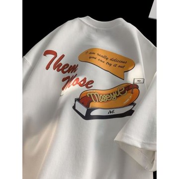 美式復古純棉t恤男短袖夏季潮牌潮流寬松上衣趣味印花半截袖體恤