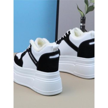 加絨12公分內增高女鞋冬季10厘米增高真皮百搭小白鞋配裙子8棉鞋