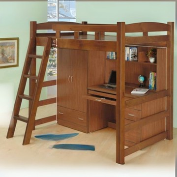 AS DESIGN 雅司家具-馬哈多功能淺胡桃高床-115*205*180cm-含衣櫥和書桌