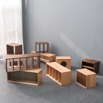 公司貨 超低價 日式落地書櫃矮櫃儲物櫃自由組合格子櫃實木書架移門玻璃雜志櫃子 快速發貨