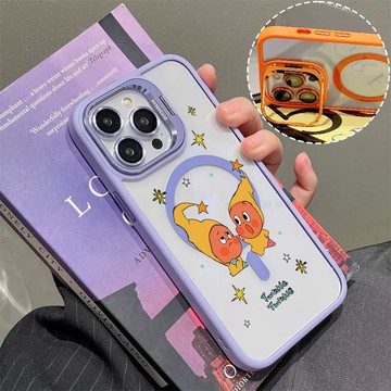 情侶星星人 磁吸手機殼 金屬鏡頭支架 保護殼 適用於iPhone 17 16 15 14 13 12 11 Max防摔殼