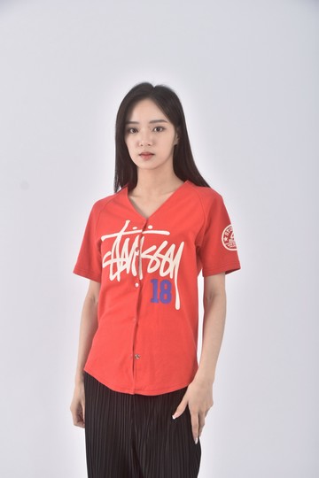 (S) 印花紅色短袖上衣