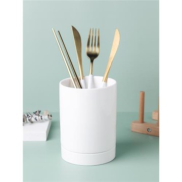 純白簡約風陶瓷刀叉勺瀝水筒創意廚房多功能收納桶家用筷子簍商用