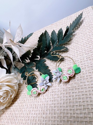 多肉植物花環軟陶耳環/耳夾