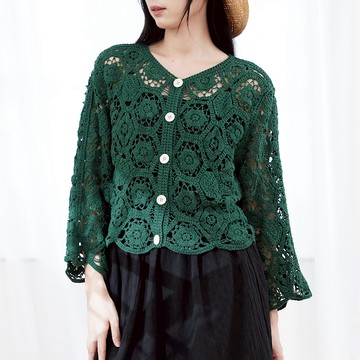 鏤空編織長袖薄外套 罩衫012777