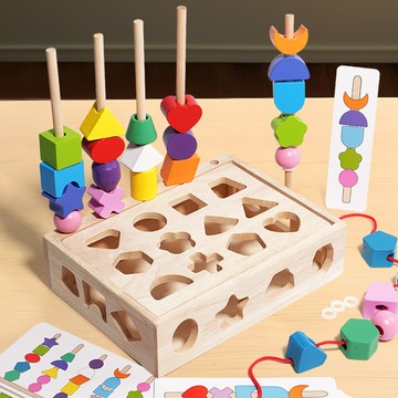 兒童益智串珠 顏色感官認知玩具 幼兒啟蒙形狀配對玩具 早教木製積木 寶寶玩具