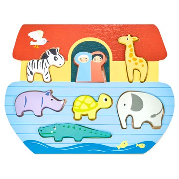 mentari 諾亞方舟益智拼圖，含6種動物：斑馬、長頸鹿、犀牛、烏龜、大象和鱷魚，2歲以上適用  MT7365  1組