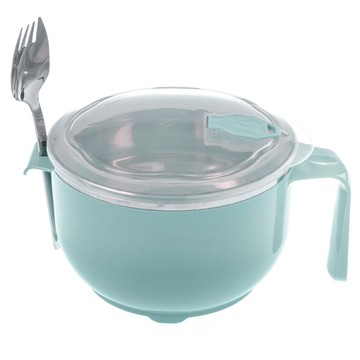 304不鏽鋼 密封防燙瀝水泡麵碗 1200ml 附兩用叉勺 綠色