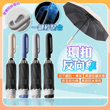 QIDINA 反光條環扣反向黑膠摺疊自動傘-A/ 反向傘 反向自動傘 摺疊傘 折疊傘 折疊雨傘