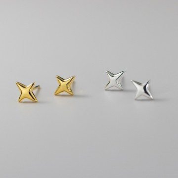 Sweet Air  通體純銀 S925 純銀星芒耳釘 M4834 光面 星星 四芒星 純銀星星耳環