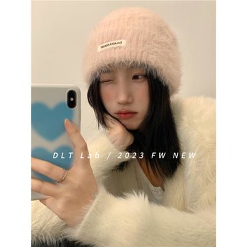DLTLab丁老頭新品秋冬水貂毛氛圍感冷帽女韓國保暖毛線堆堆帽清冷