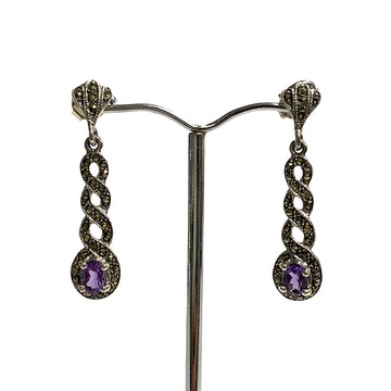 裝飾藝術紫水晶、白鐵礦螺旋套裝吊墜和耳環 925 純銀