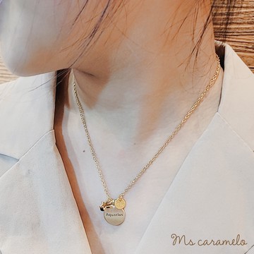 【焦糖小姐 Ms caramelo】星座項鍊 2月水瓶座項鍊 Aquarius 石榴石&鋯石項鍊 (可雙面配戴)