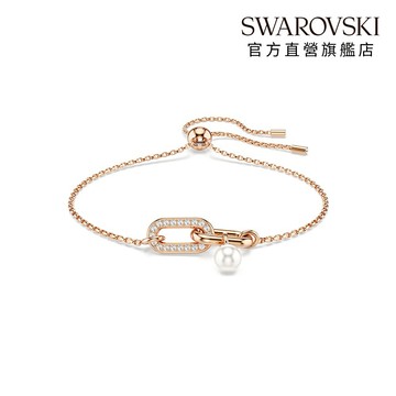 【SWAROVSKI 施華洛世奇】Constella 手鏈 水晶珍珠 圓形切割 白色 鍍玫瑰金色