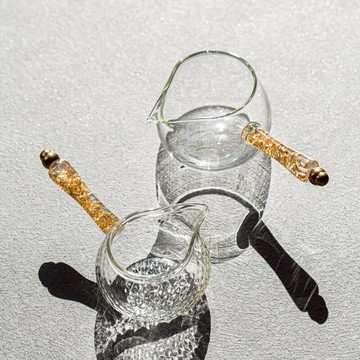 耐熱玻璃流金側把公道杯斷水防燙日式創意公杯透明茶海單個分茶器