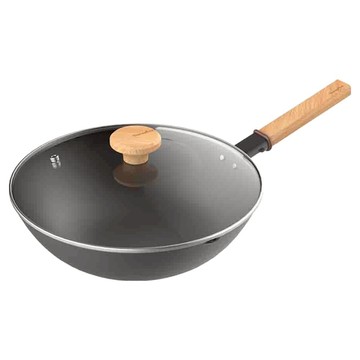 Taste plus 悅味 窒化鐵 無塗層中式中華炒鍋/輕量化鐵鍋 IH全對應 附玻璃鍋蓋  30cm  1個