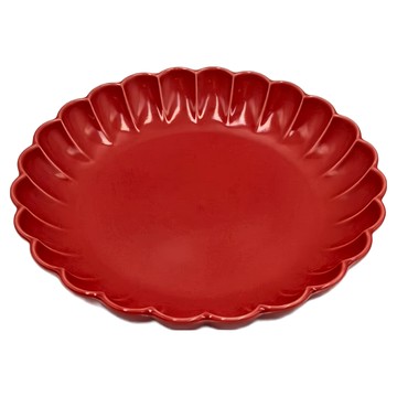 赤釉輪花9深皿-日本製 陶瓷碗盤  1個