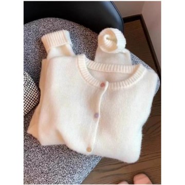 2025開春穿搭奶fufu馬海毛針織開衫外套女打底白色浣熊絨毛衣內搭