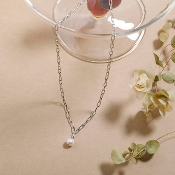 淡水珍珠水滴磁吸項鍊 銀色 無鎳 磁吸項鍊 輕鬆穿脫 淡水珍珠 簡約鍊身項鍊 銀色
