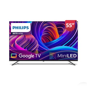 PHILIPS 55型 4K 120Hz 頂規QD Mini LED 杜比全景聲 Google TV量子點智慧液晶螢幕顯示器 含折疊除濕烘鞋烘衣機