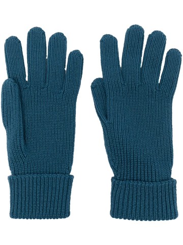 Woolrich - logo-patch knitted wool gloves - men - Virgin Wool - L - Blue